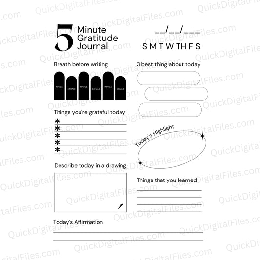 Printable daily gratitude journal template for quick reflections
