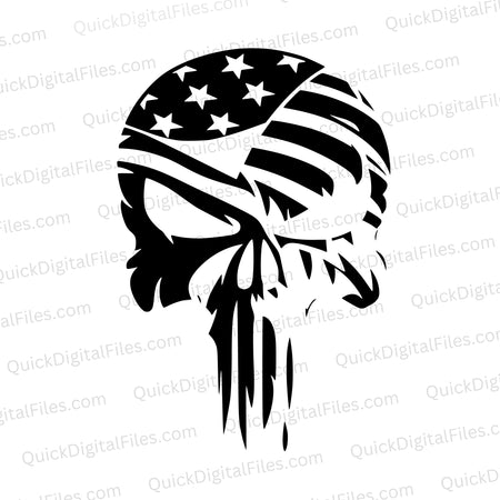 "Patriotic Skull with American Flag" graphic in SVG format.