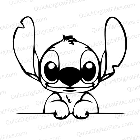 Black and white Stitch close-up SVG for Disney fans