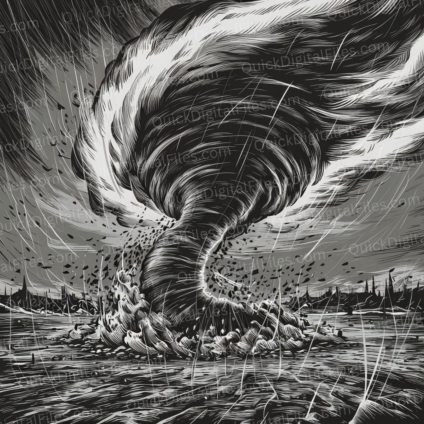 Dynamic ocean cyclone illustration in vibrant cartoon style for educational use.