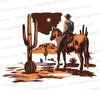 "Clipart of Lone Cowboy Riding Horse in Desert at Night PNG, JPEG"