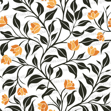 Continuous floral SVG background with two-tone orange blossoms and dark stems.