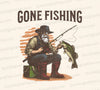 "Gone Fishing" digital art of an older man with rod and reel in SVG, PNG, JPEG.