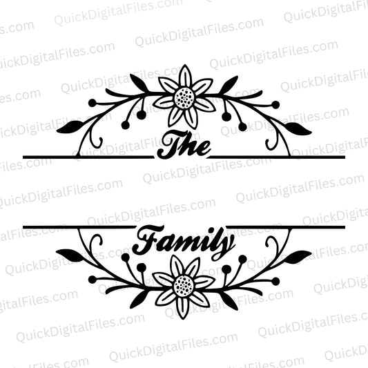 Customizable family name SVG with simple floral design for personal decor