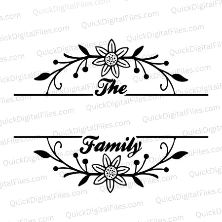 Customizable family name SVG with simple floral design for personal decor