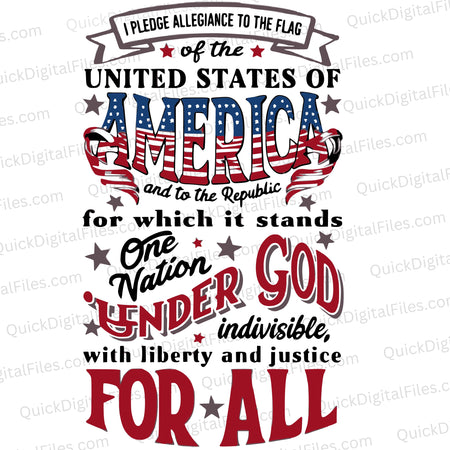 Educational Pledge of Allegiance graphic in vibrant colors and multiple fonts