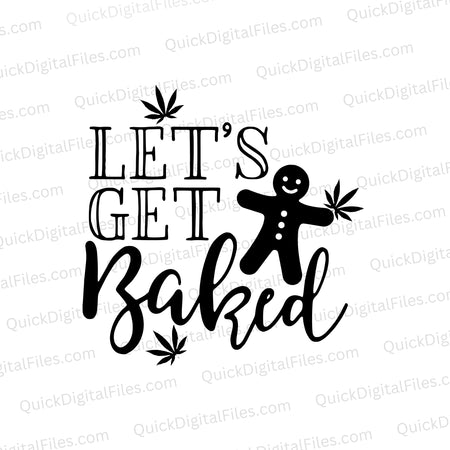 Playful baking and marijuana theme SVG in monochrome