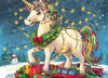 Festive unicorn with Christmas lights and wreath PNG graphic