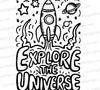 Keith Haring style rocket ship coloring page SVG
