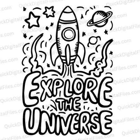 Keith Haring style rocket ship coloring page SVG
