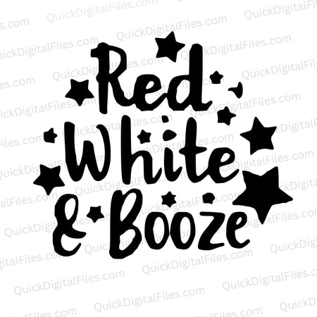 "Red White and Booze" 4th of July graphic in black and white