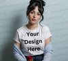 "Elegant Female T-Shirt Mockup with Rose PNG, JPEG, PDF"