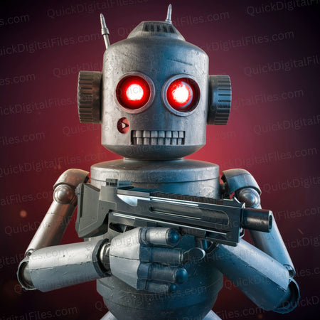 Creepy robot with red eyes digital art PNG download