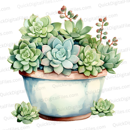 Charming Watercolor Hen and Chicks Plant Illustration