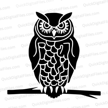 Sophisticated owl perch branch SVG illustration download silhouette