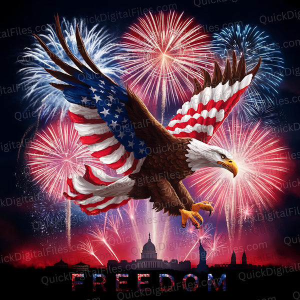 "Majestic American Eagle with Fireworks Graphic"