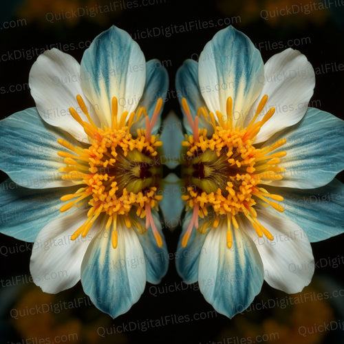 Symmetrical Blue and Yellow Flower: PNG