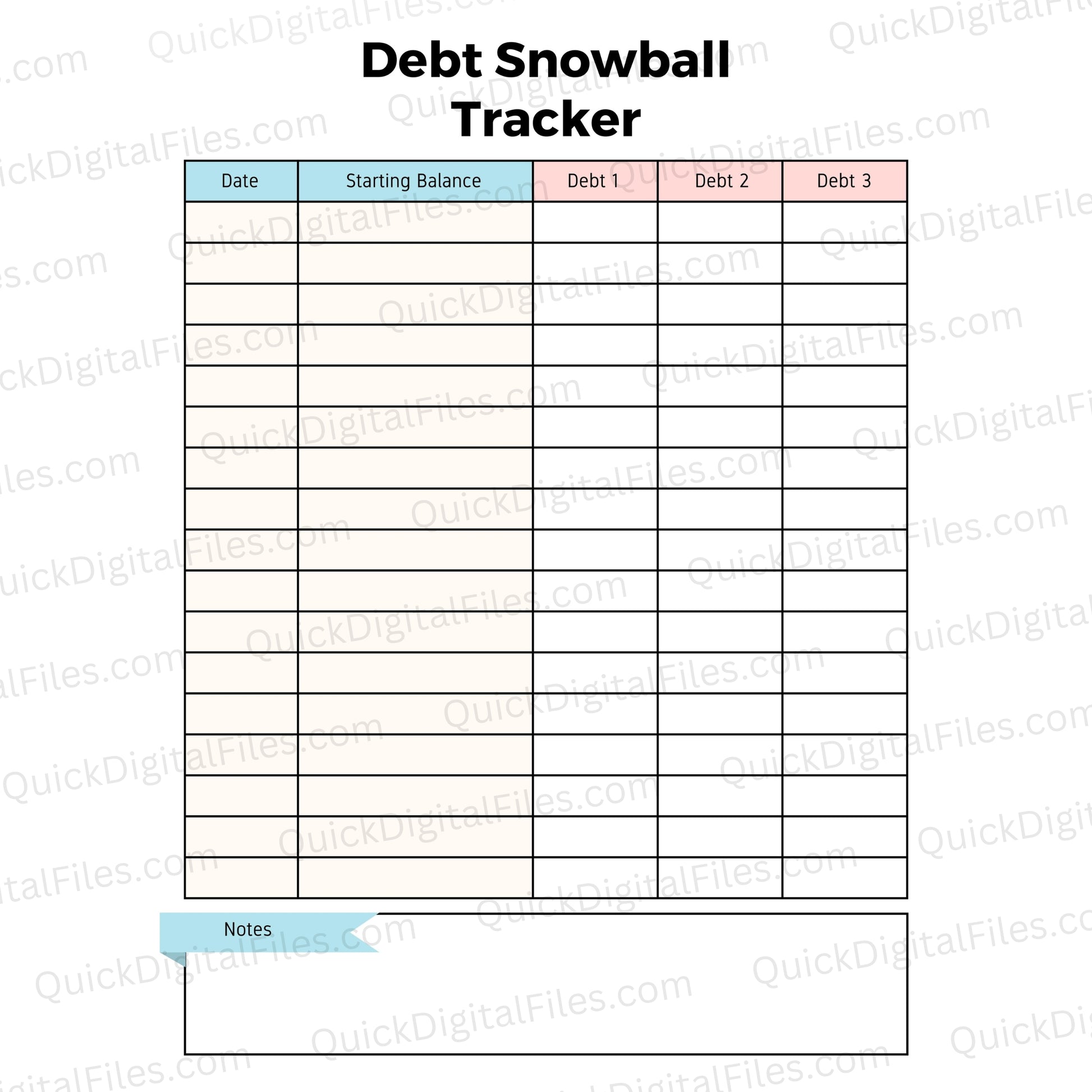 Printable debt snowball tracker for personal finance management
