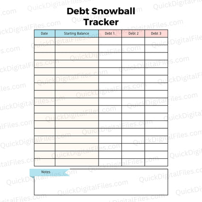 Printable debt snowball tracker for personal finance management
