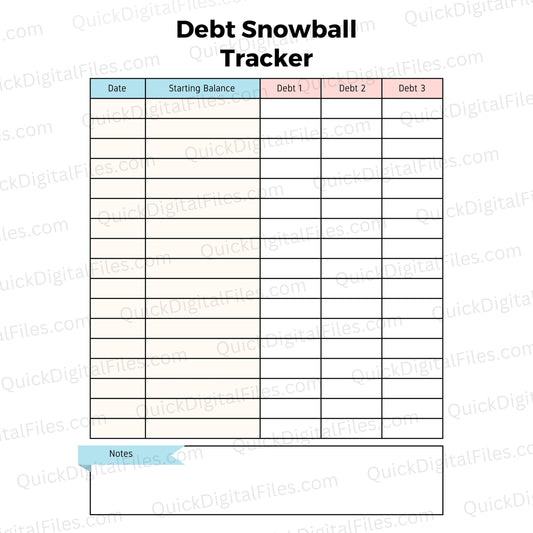 Printable debt snowball tracker for personal finance management
