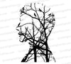 "Human Profile with Tree Branches Silhouette Design"