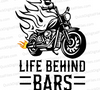 "Life Behind Bars Motorcycle Flame Graphic SVG, PNG, JPEG, PDF"