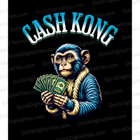 "Cash Kong" stylish monkey holding cash digital illustration.