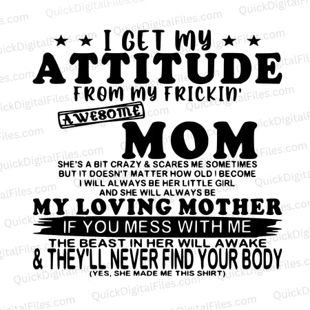 Black and white "Frickin' Awesome Mom" vector image for custom apparel.