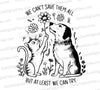 "Animal advocacy graphic with cat and dog, promoting rescue efforts."