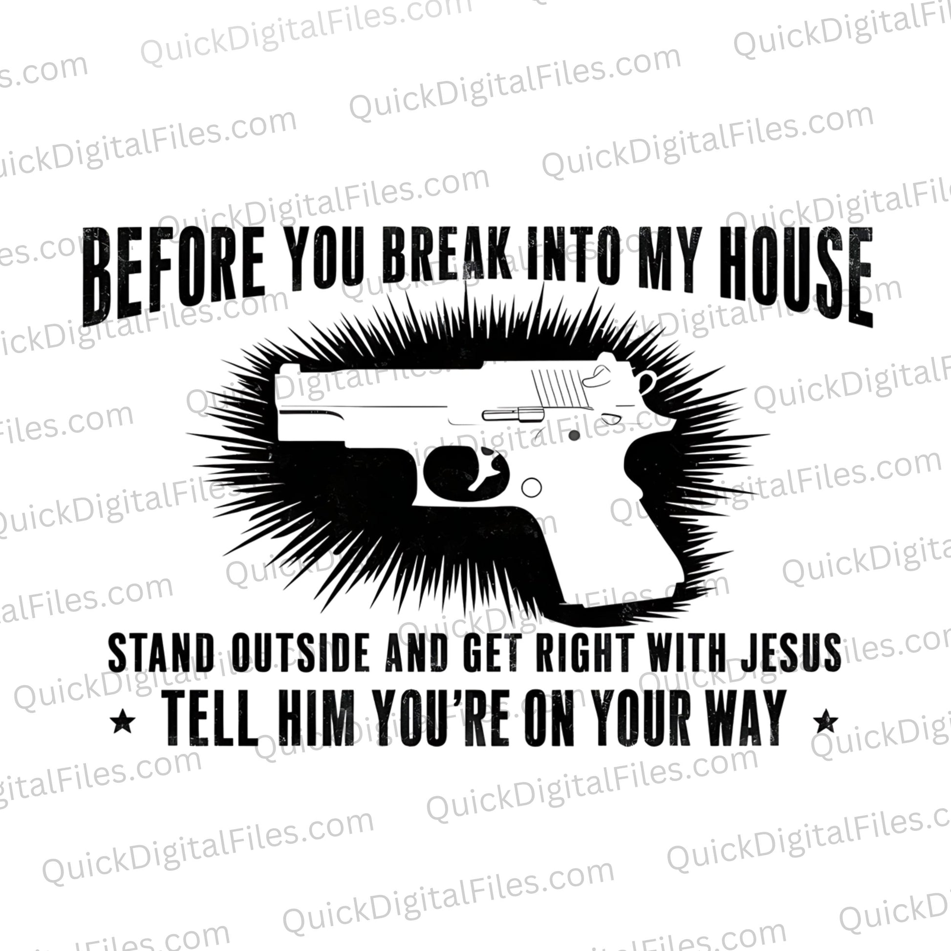 "SVG warning sign with handgun for home security."