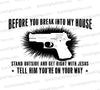 "SVG warning sign with handgun for home security."