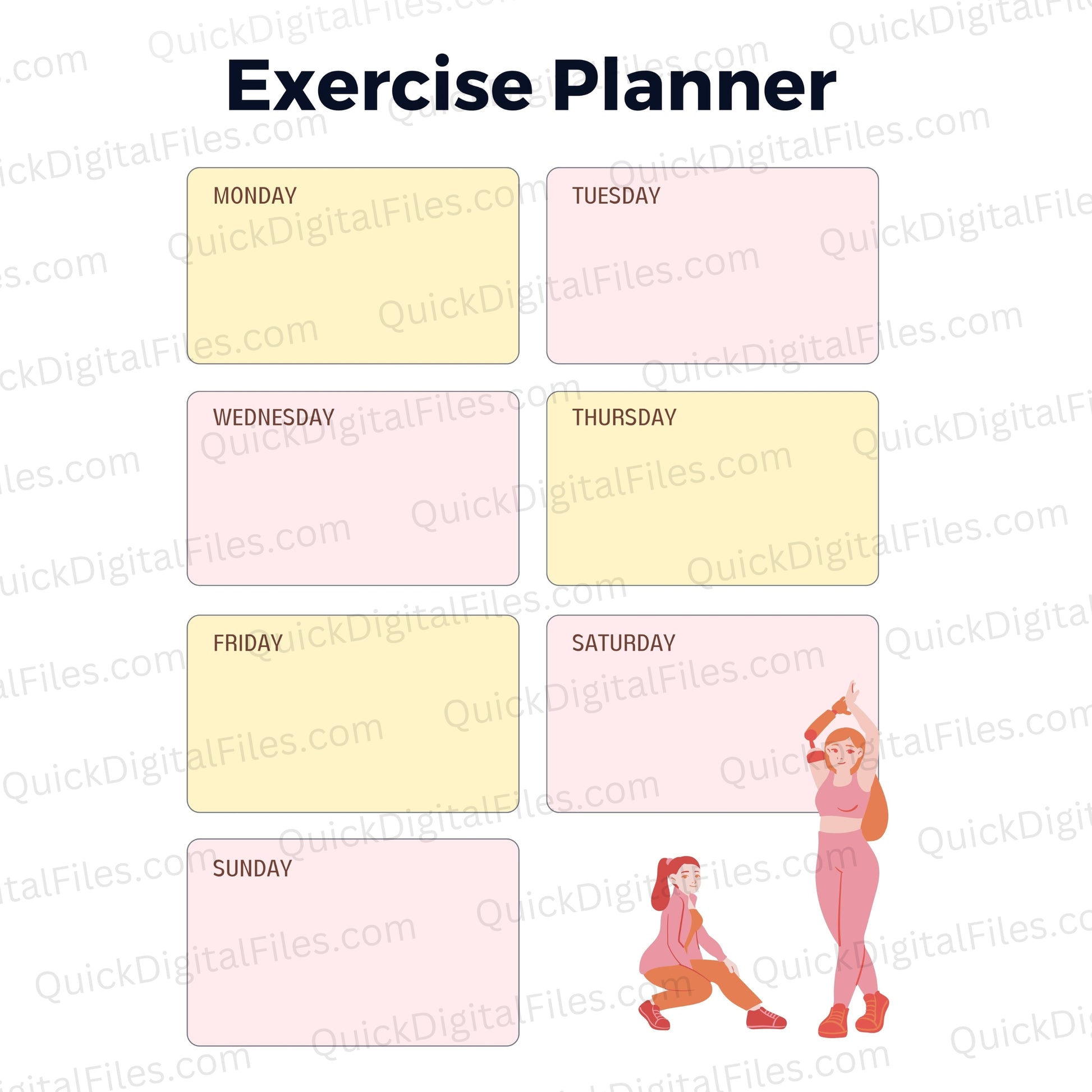 Printable weekly exercise planner for structured fitness routines
