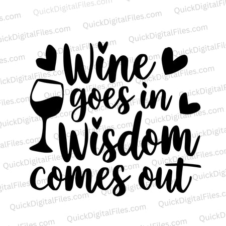 "Elegant wine quote graphic with cursive text and wine glass illustration."