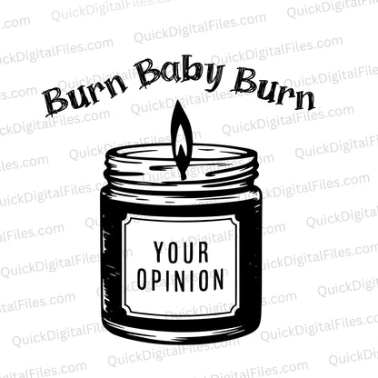 "Expressive candle jar silhouette with 'Your Opinion' label in SVG, PNG, JPEG."