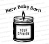 "Expressive candle jar silhouette with 'Your Opinion' label in SVG, PNG, JPEG."