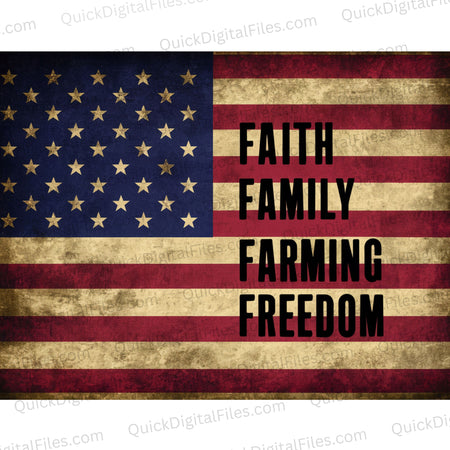 "Distressed American Flag with Values Words PNG, JPEG"