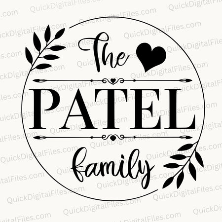 Circular Monochromatic Family Name Design SVG