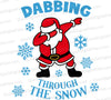 Santa Claus dabbing with light blue Christmas font
