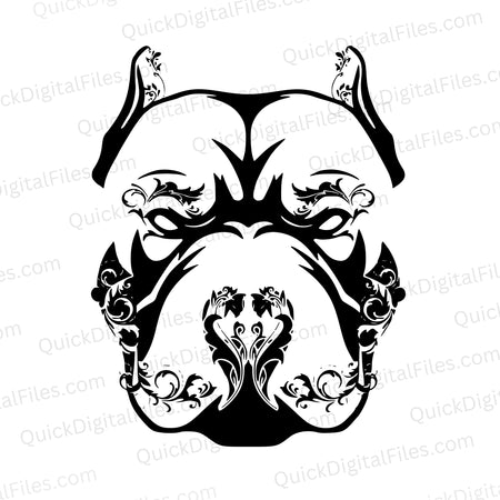 Black and white pit bull SVG for dog lovers with floral design