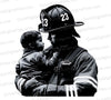 "Firefighter Saving Child Illustration in Grey and Black White PNG, JPEG"