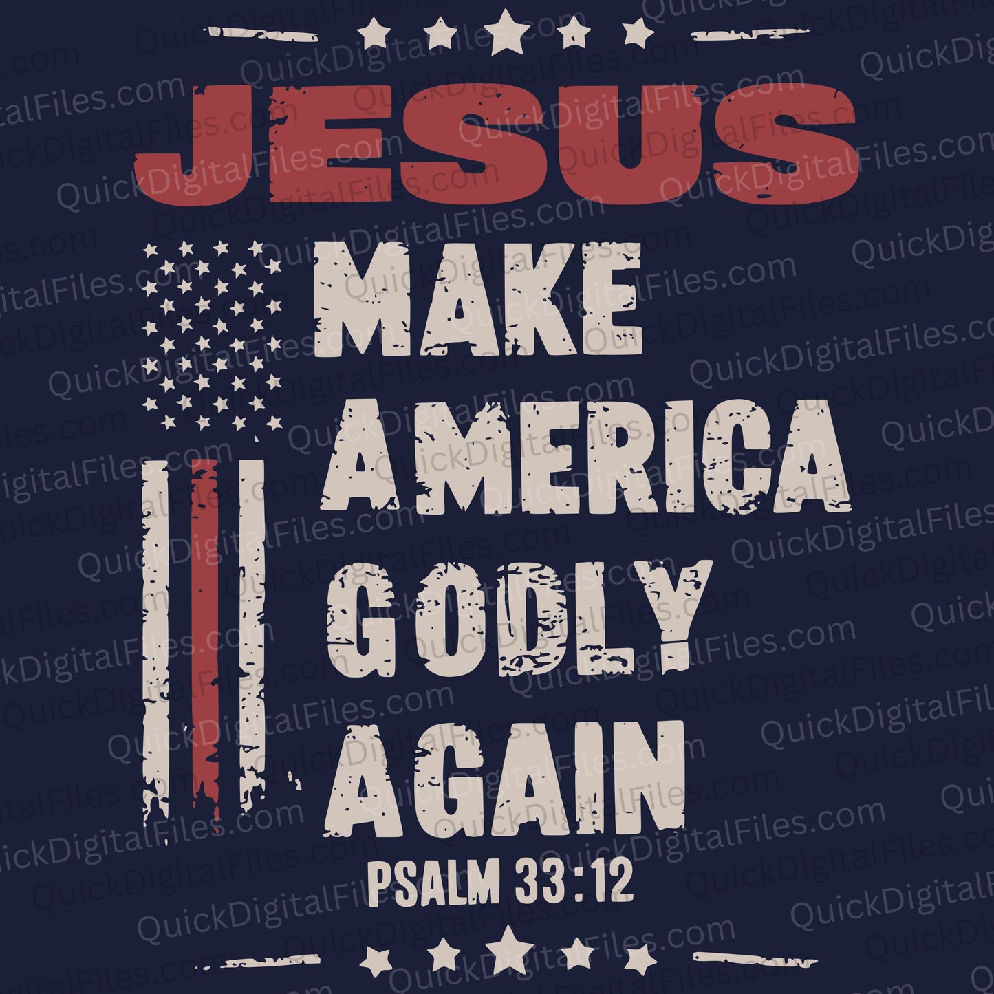 Make America Godly Again SVG with bold "JESUS" text and American flag
