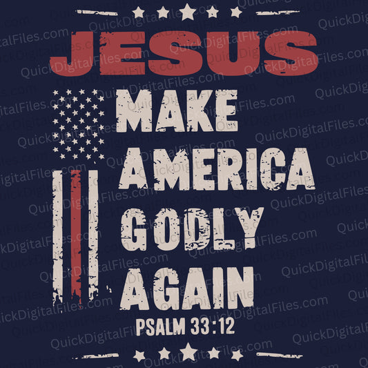 Make America Godly Again SVG with bold "JESUS" text and American flag
