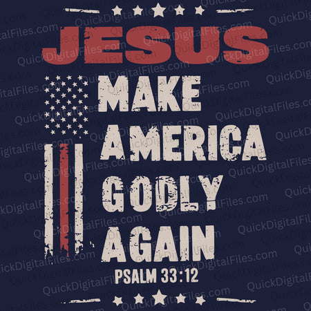 Make America Godly Again SVG with bold "JESUS" text and American flag
