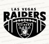 High-quality Las Vegas Raiders logo remix featuring bold black letters and a football with the Raider logo