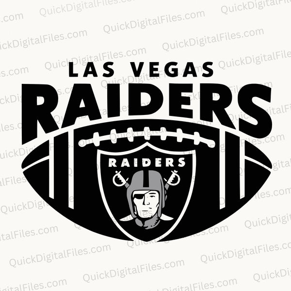 High-quality Las Vegas Raiders logo remix featuring bold black letters and a football with the Raider logo