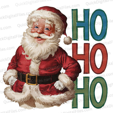 Vintage Santa Claus with 'HO HO HO' Text PNG
