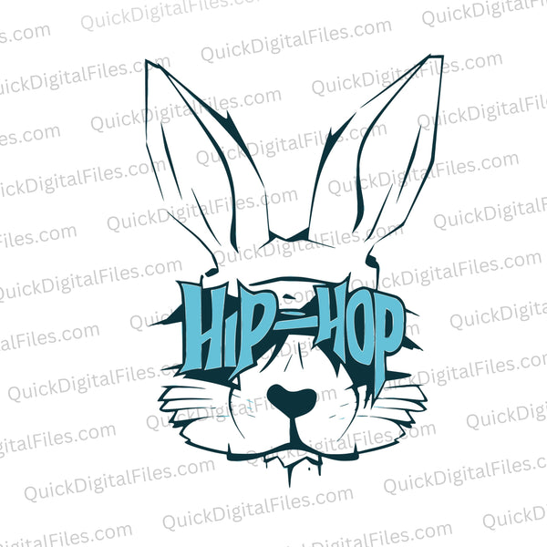 Trendy rabbit head SVG in black with light blue "Cool Beats" sunglasses.