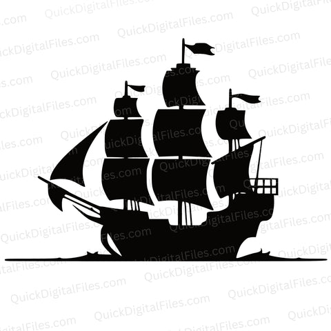 Pirate Ship SVG – Simple Silhouette Clipart for Cricut & Tattoos
