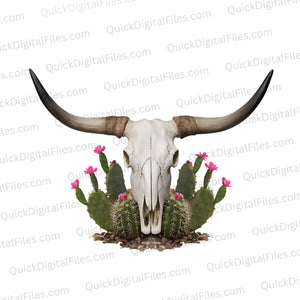 "Desert Skull and Cacti Graphic PNG, Transparent Background"