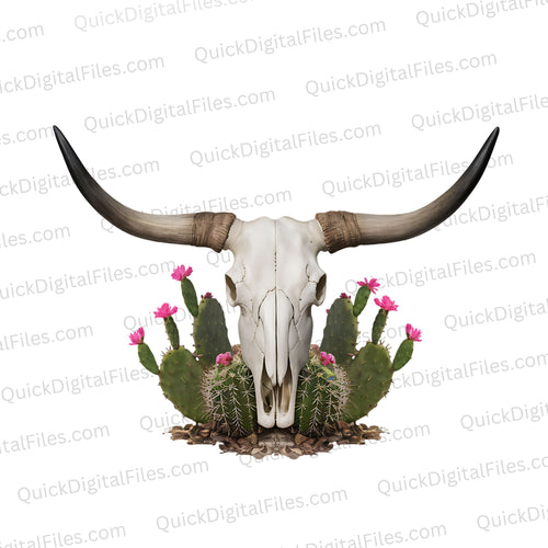 Desert Skull with Cacti: PNG JPEG